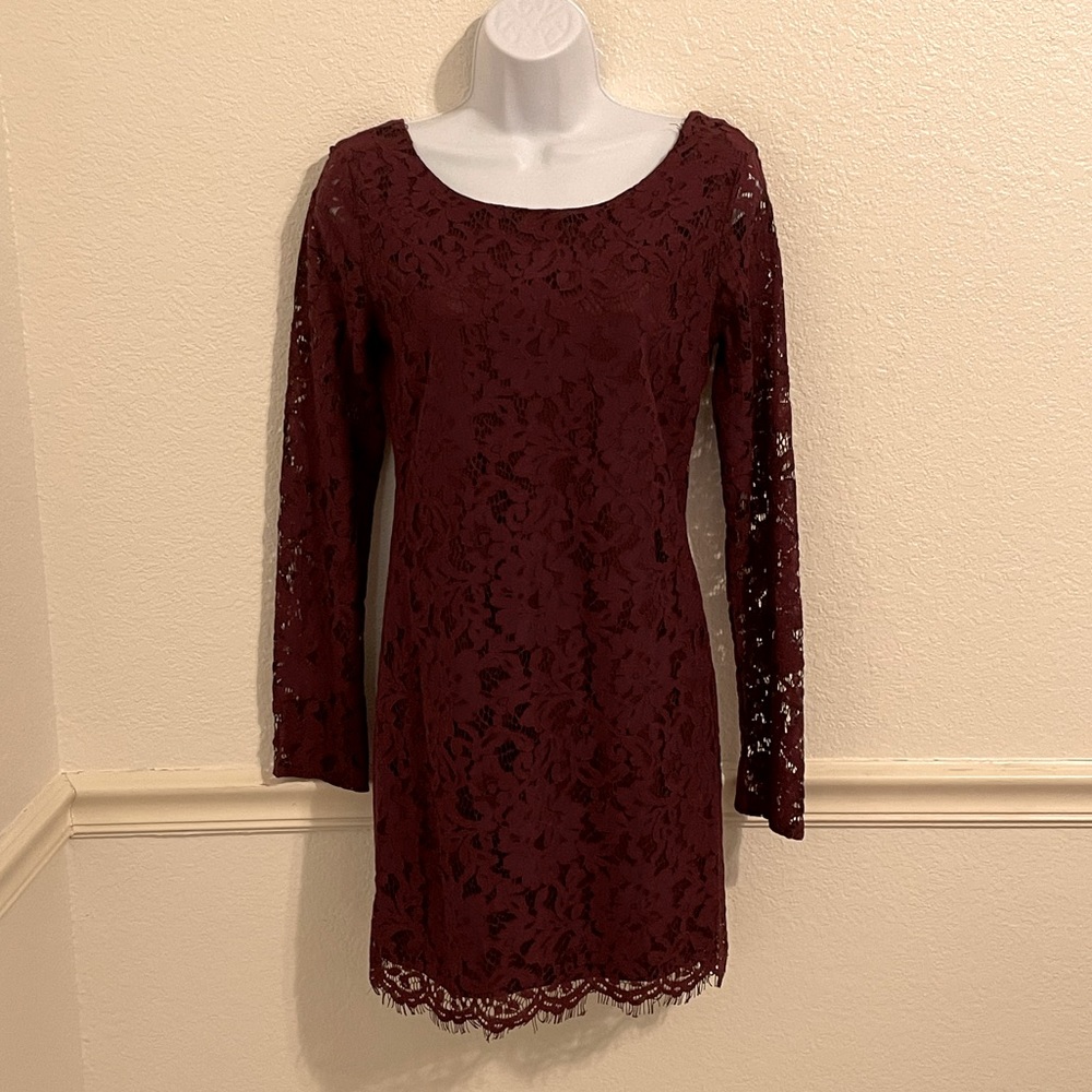 She + Sky NWT Wine lace-overlayed Mini Dress Size Small